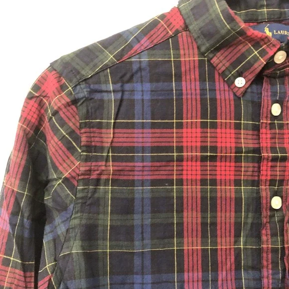 Ralph Lauren Boys Madras Plaid (Red, Blue, Green) Long Sleeve Button-Up - Sz L/G - Picture 2 of 15